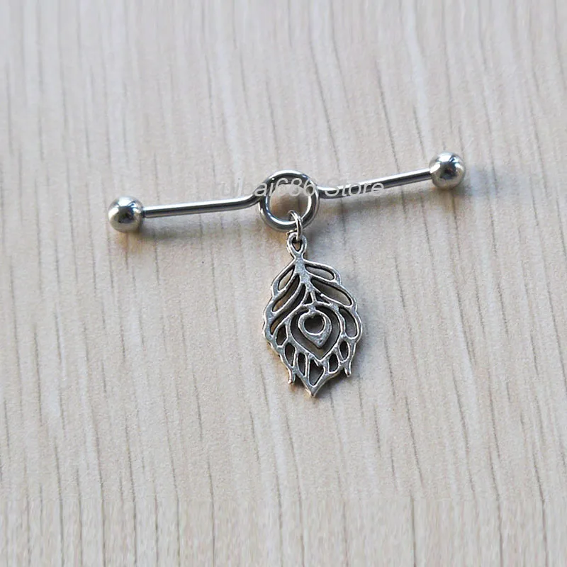 2pcs Leaf Industrial Barbell , Scaffold Piercing, Trendy Body Jewelry