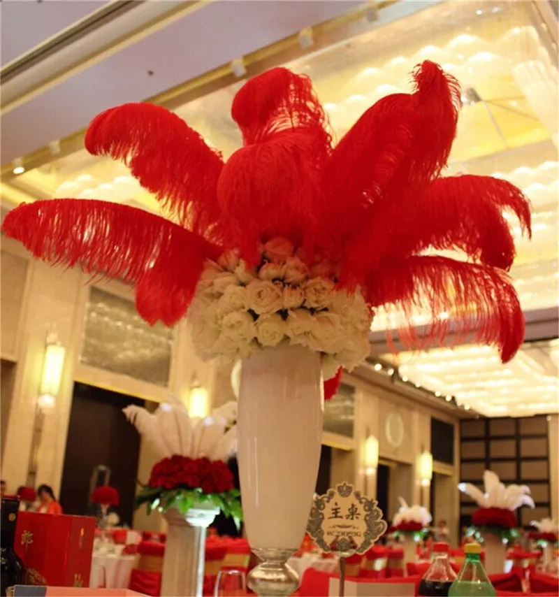 40-45cm Lanpeed 10pcs Ostrich Feathers 16-18inch for Home Wedding Party Decoration Red 