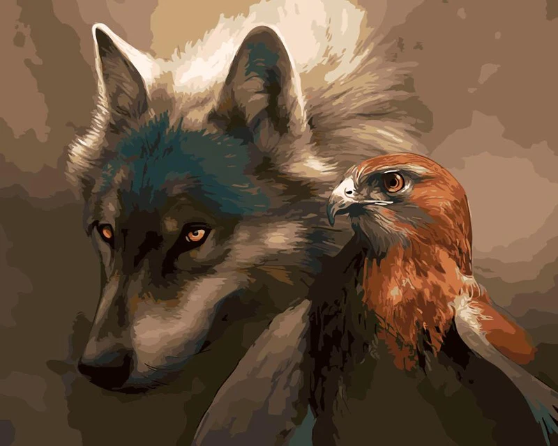 

No Frame Wolf and Eagle Animals DIY Painting By Numbers Paint On Canvas Acrylic Coloring Painitng By Numbers For Home Wall Decor