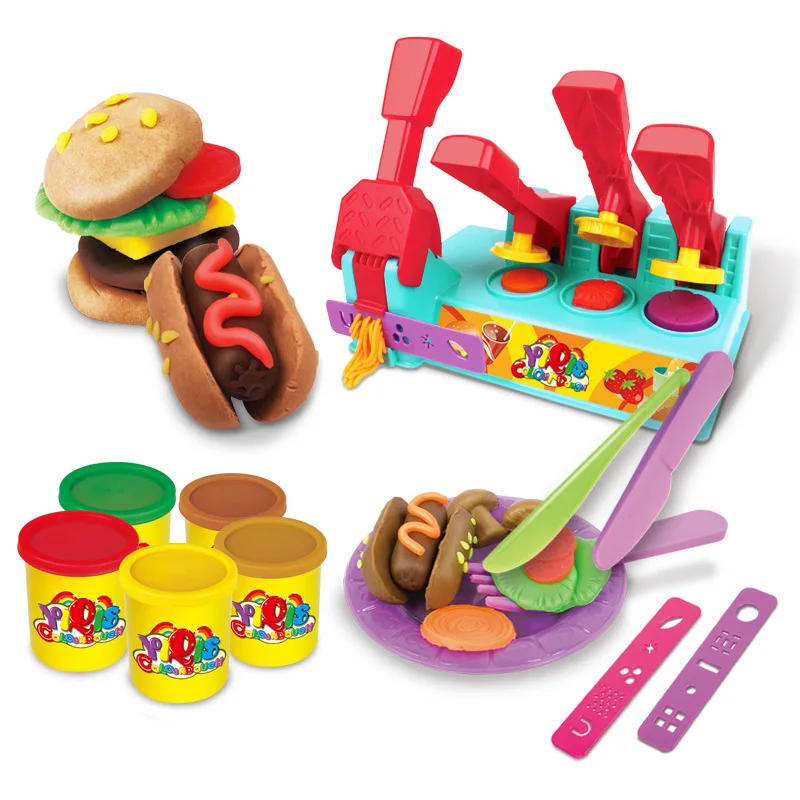 

DIY Kids Mixed Plasticine Soft Clay 3D Burger Master Dough Cutters Moulds Childrens Modelling Tool Educational Toys For Children
