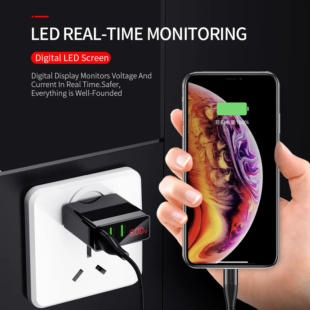 Mobile Phone Charger LED Display 3 USB Charger for iPhone Samsung Xiaomi EU Travel Wall Charger for Phone Charging Usb Adapter Mobile Phone Charger LED Display 3 USB Charger for iPhone Samsung Xiaomi EU Travel Wall Charger for Phone Charging Usb Adapter