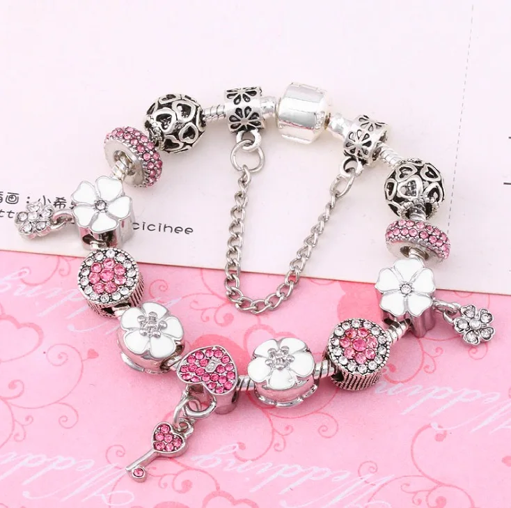 

SPC Valeria Fashion European Style Silver Color Crystal Charm Bracelet with Chamilia Beads Bracelet Jewelry