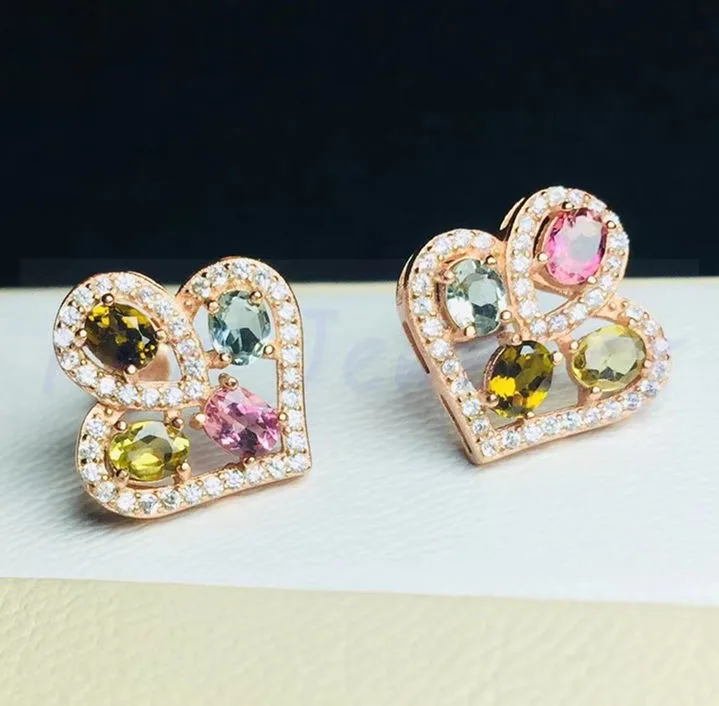 Tourmaline earring Stud earring Free shipping Natural real tourmaline