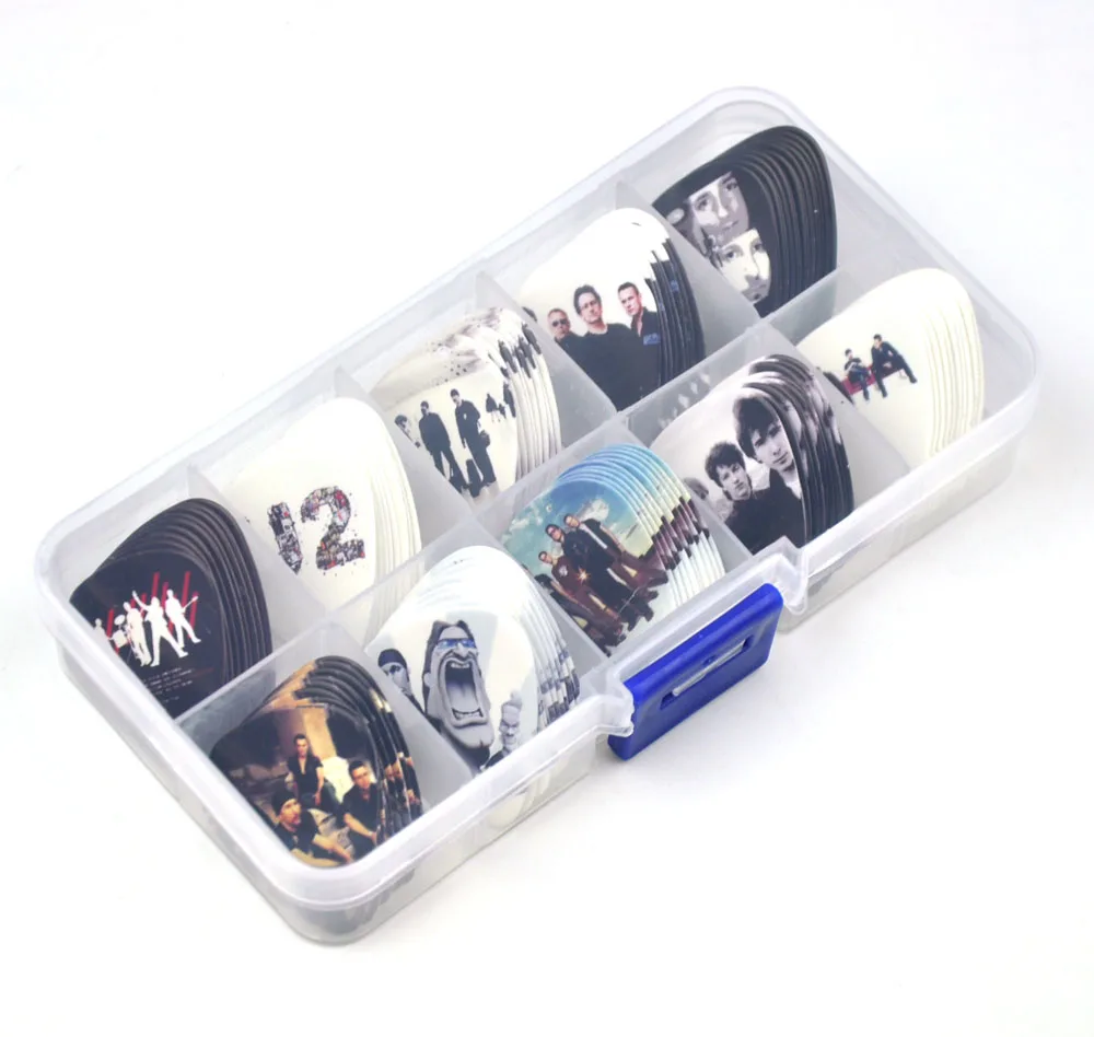 

Lots of 100 Pcs Rock Band U2 Double sides printing Guitar Picks Plectrums Medium 0.71mm With Box