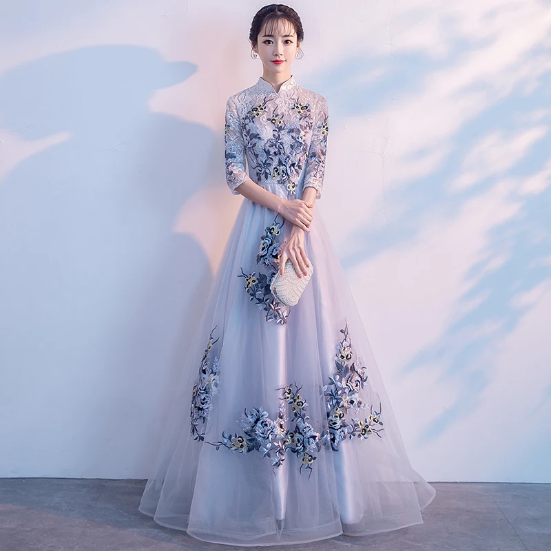 MOON MODA evening dresses long 2019 sleeve formal gowns women dresses blue long dress vestido longo vestidos de festa ball gown