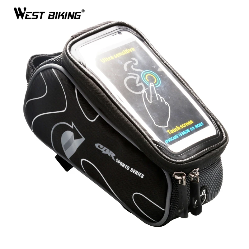 Flash Deal WEST BIKING Cycling MTB Bike Front Frame Top Tube Bag Bicycle Bags for 6 inch Phone Touch Screen Frame Front Tube Bicycle Bag 0