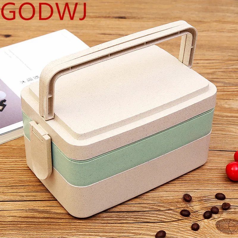 

GODWJ Wheat Straw Japanese Leakproof Lunch Box Food Storage Container Student Portable School Bento Box Lunch Box Tableware
