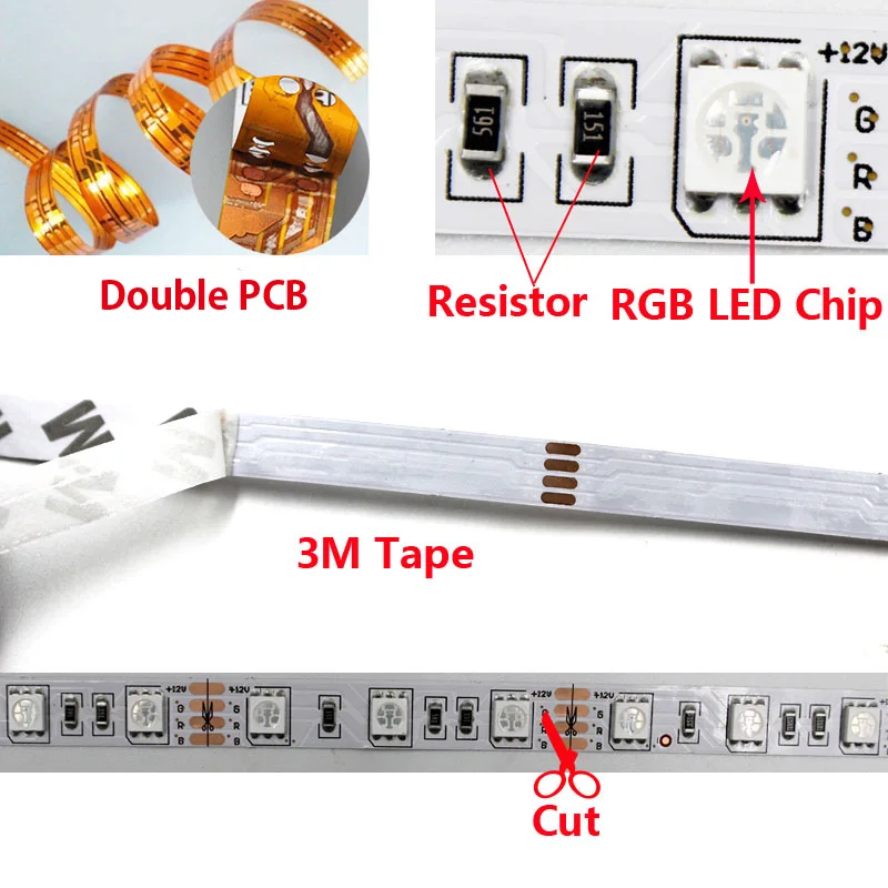 SMD RGB Светодиодные ленты Light 5050 60LED/M Гибкая неоновый Декор лампы Тира лента диода 44 К контроллер DC 12 В адаптер Комплект Новогодние товары