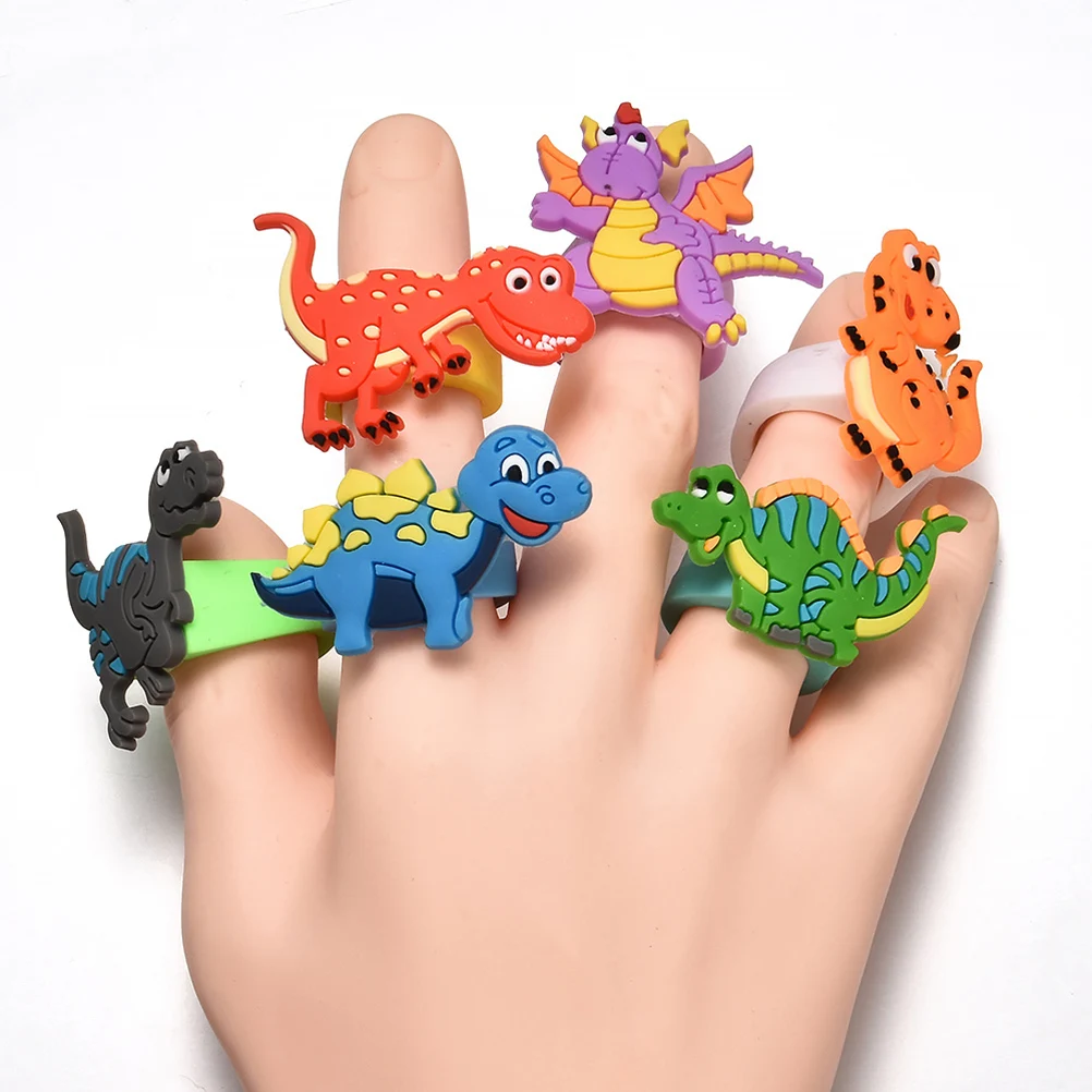 Игрушка на палец 6 шт./компл., милый мультфильм Динозавр, ПВХ, кольца, мягкий ПВХ, палец, кольцо, детский подарок, вечерние, милое украшение из колец для ребенка