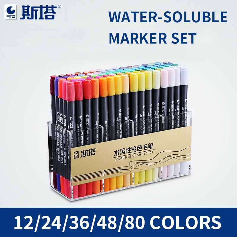 

STA 36/48/80Colors Set Water-Soluble Markers Pens Fine/Brush Tip Water Based Ink Art Marker Pen For Drawing Manga Art Supplies