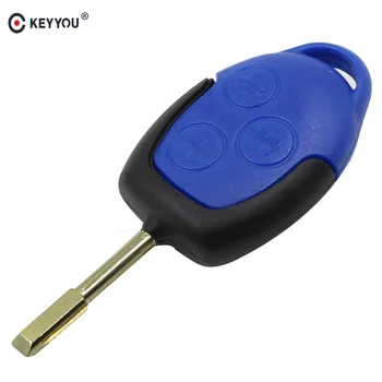 

KEYYOU Replacement 3 Button Transit Connect Set Remote Key Shell For Ford Blue Case