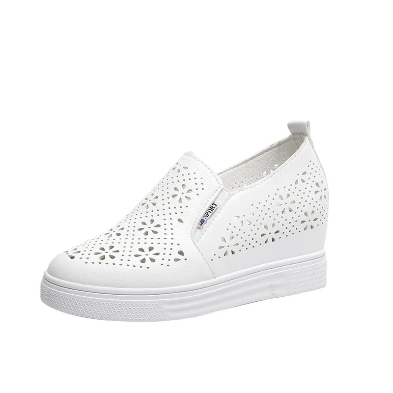 

2019 spring summer White new mesh sports increase women's shoes breathable music shoes thick bottom lazy fashion casual shoes