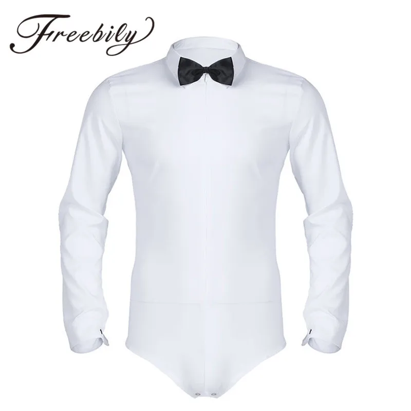 FREEBILY Professional Men Dance Shirt White Men Long Sleeve Zipper