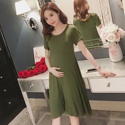 New Modal Pregnant Women Dress Clothes for Maternity Short Sleeve O-neck Dress Vestidos Clothes Pregnancy Clothing Plus Size