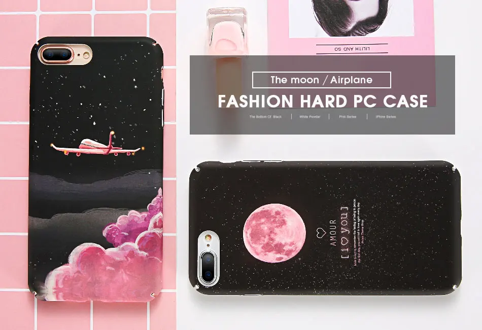 DOEES Hard Phone Case For iPhone 5 5S SE 6 6S 7 7 Plus X Cover Case Cute Plane Moon Pattern Girl Matte For iPhone7 Plus X Case (1)