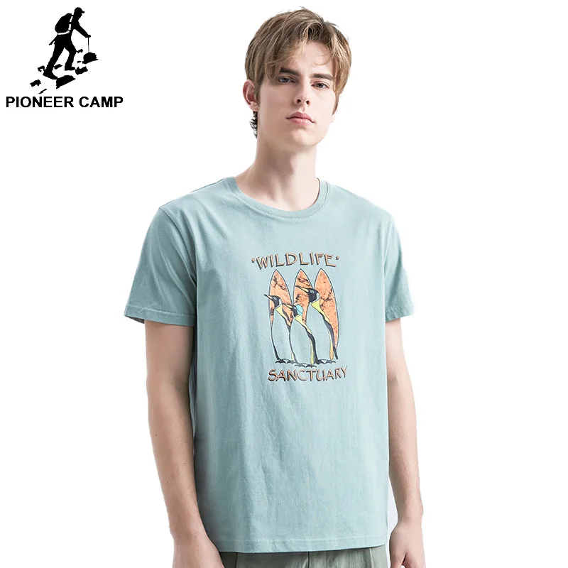 

Pioneer Camp Short Sleeve T Shirts Penguin Printed Animal 100% Cotton T Shirt Casual Brand Clothing Young people ADT906219
