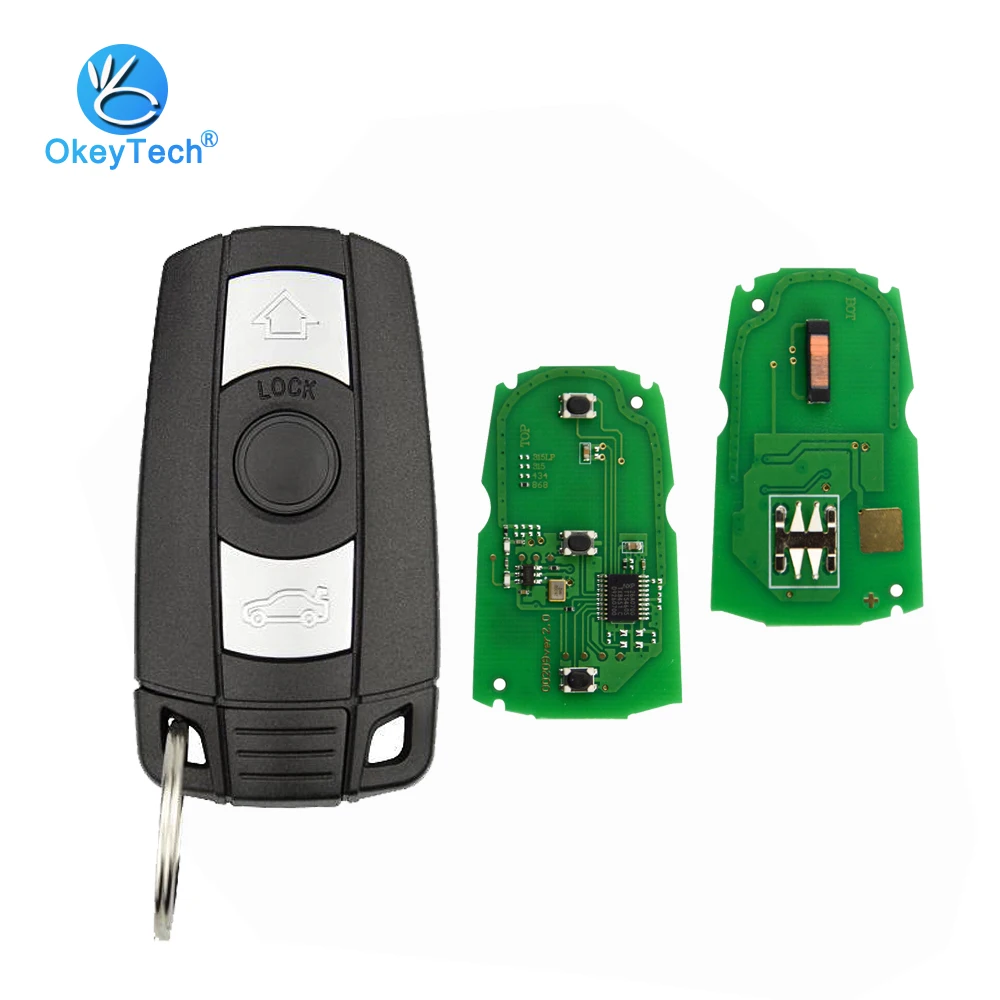 OkeyTech for Bmw 1/3/5/7 Series 315/433Mhz ID46 Chip CAS3 System 3 Button Remote Control Car Key& Emergency Key with Key Ring