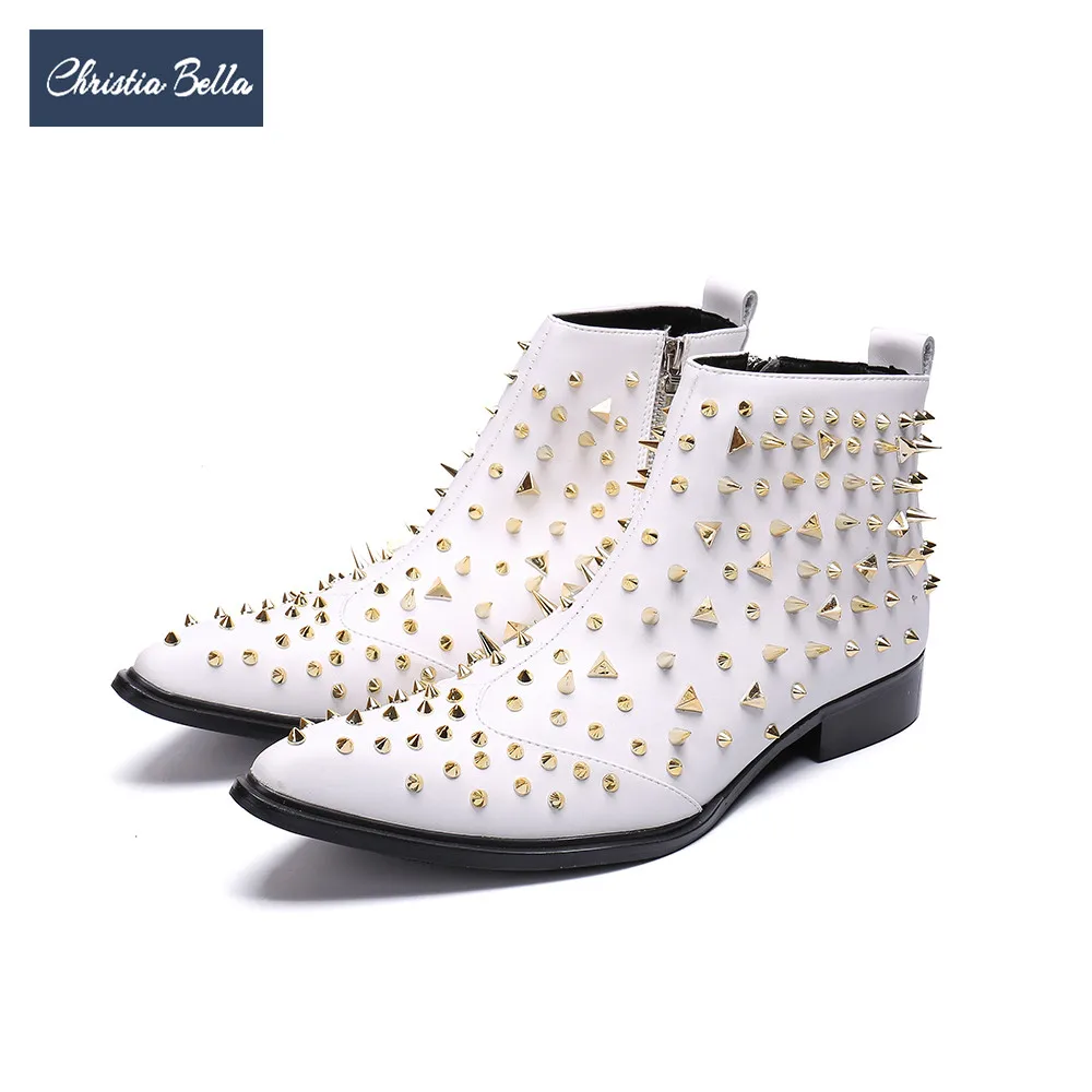 Christia Bella Winter Autumn White Genuine Leather Men Boots Wedding