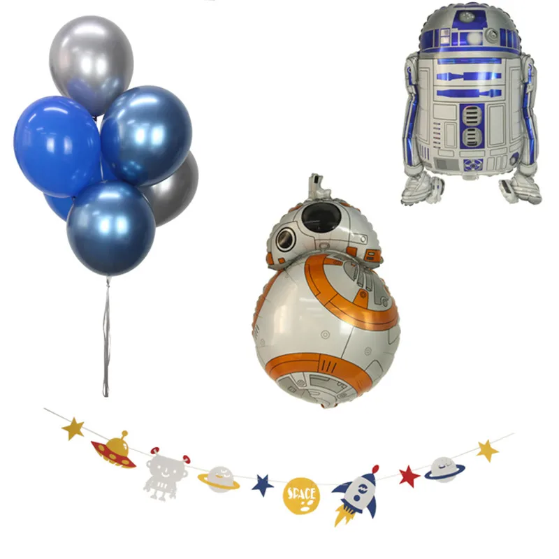 Astronaut Party Balloons Robot rocket Aluminum Balloon Dark Blue Star theme Birthday Party Decoration Kids Boys Toys Ball Supplies0