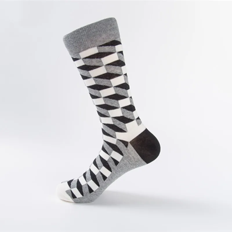 Женские носки для пар в европейском стиле, забавные счастливые носки, хлопковые клетчатые геометрические сетчатые полосатые мужские носки для женщин - Цвет: Plaid 03