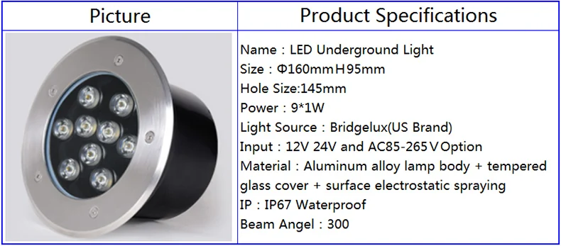 160x95 мм высокий просвет Bridgelux чип IP66 9 ваттов 12 ваттов светодиодный подземный свет AC85-261V 12 V 24 V светодиодный утопленный светильник для