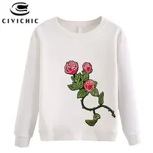 Civichic Женщина Цветочные Вышивка футболка o Средства ухода за кожей шеи с длинными рукавами хлопковые топы Футболки для девочек oodji BTS Свитшот Harajuku плотный пуловер wlt38