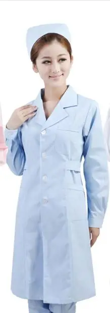 Новое поступление халат медсестры длинный/короткий рукав белый синий розовый пальто доктора костюм аптека салон красоты спецодежда униформа медсестры лабораторное пальто - Цвет: blue long thick