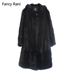 New Luxury 120cm Real Mink Fur Coat Hooded X-Long Natural Fur Coat Russian Genuine Mink Fur Coat Women Black Coats with Fur Hood