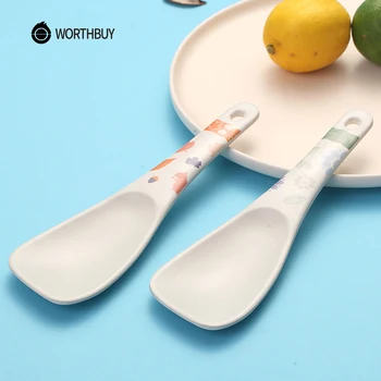 

WORTHBUY Japanese Bamboo Rice Scoop Eco-Friendly Long Handle Rice Spoon With Cute Color Pattern Kitchen Meal Spoon Soup Ladle