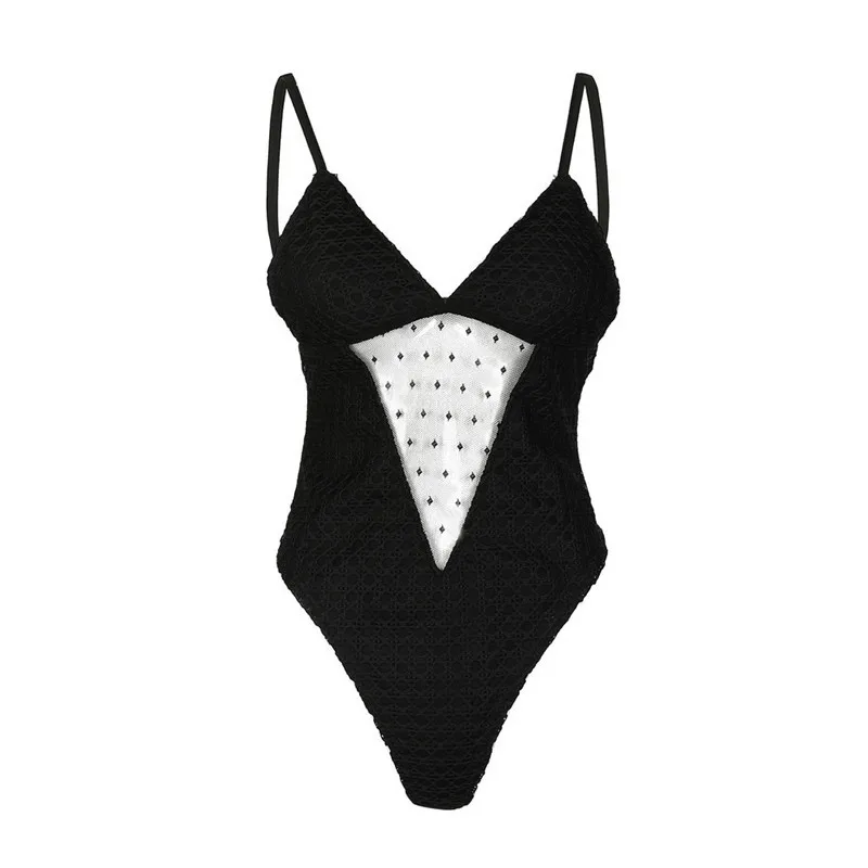 yashangyi Hot Sale Summer Body Lace Bodysuit Women Sexy Jumpsuit Romper 2018 Strap V Neck Club Mesh Stitching Bodysuits Overalls