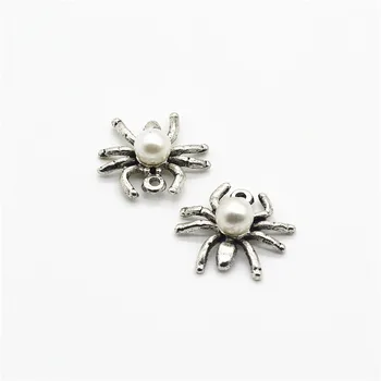 

Wholesale 40pcs Pearl spider Tibetan silver Pendant Alloy DIY Fashion charm Bracelet Necklace Jewelry Accessories js1377
