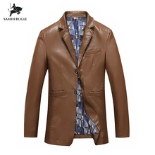 Мужские блейзеры брендовая одежда осенний мужской костюм из искусственной кожи Модный приталенный мужской костюм Повседневный Однотонный мужской блейзер