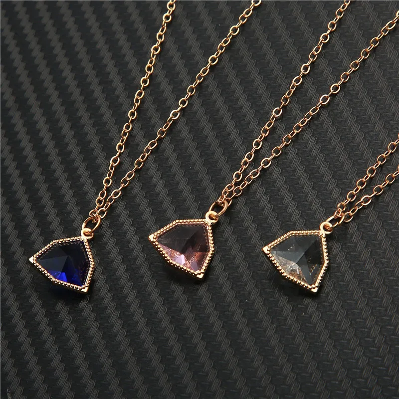 

New Desgin Shiny Crystal Pendant Necklace Gold Color Thin Chain Geometric Pendants Necklace For Women Jewelry