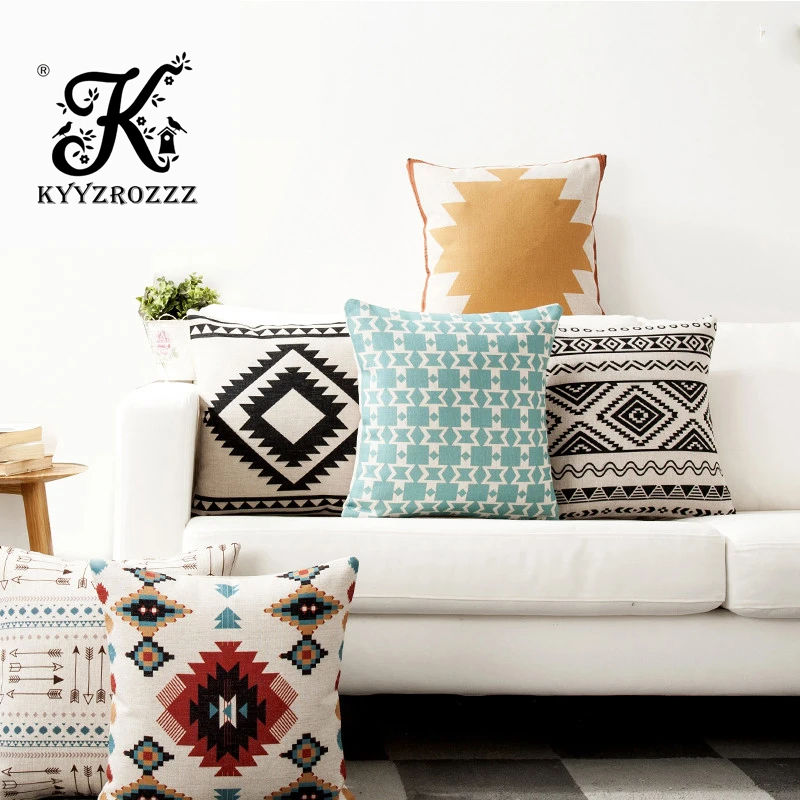 

Nordic Blue Sofa Cushions Cover Linen Cotton Bohemian Ethnic Throw Pillows Covers Grey Decoration Geometric Cushions Cover