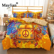 Hippie Vintage coche juego de cama de Mandala naranja funda de edredón juego de cama con diseño de paz, una Mini Van ropa de cama 3 uds BE1109