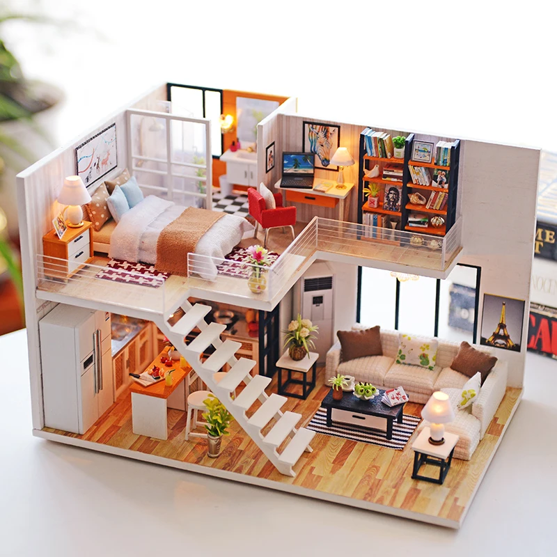 

3D Miniature dollhouse DIY Doll House Wooden Doll Houses Furniture Kit Toys for Children Grownups Birthday Gifts