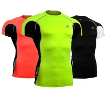 Стиль мужские футболки компрессионные колготки футболка яркий цвет с короткими рукавами спортивные многофункциональные быстросохнущие Топы