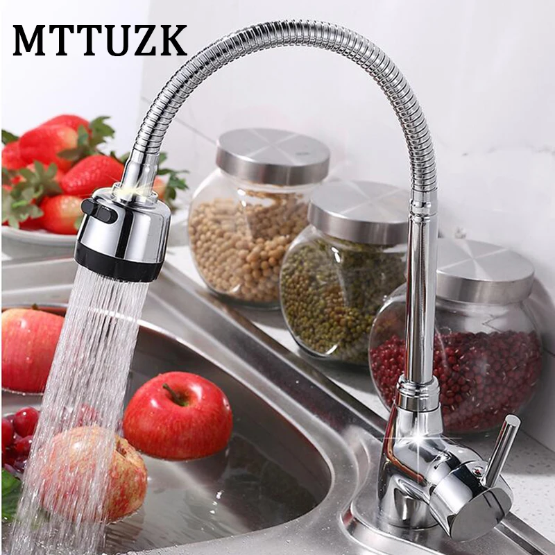 MTTUZK Universal Rotating Faucet Kitchen Hot and Cold Mixer Faucet Chrome finished Faucets Dcek Mounted With