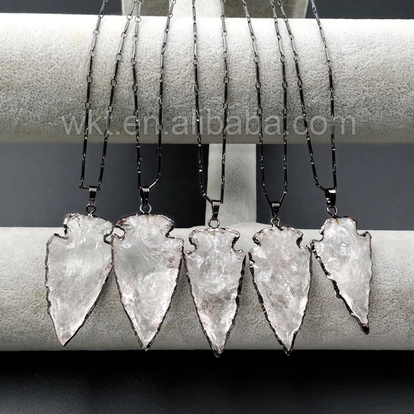 

WT-N890 Wholesale high quality White crystal arrow necklace Unique design Retro stone spear pendant Necklace