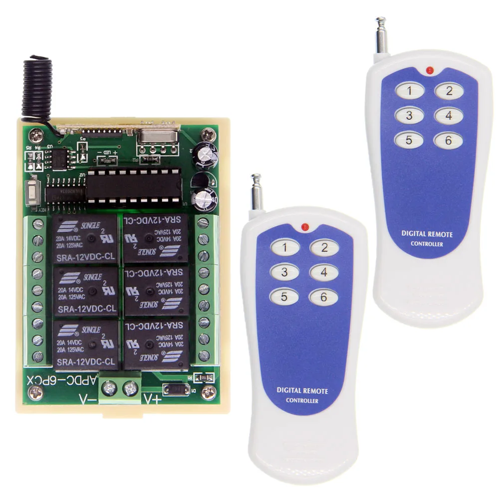 

DC 12V 24V Smart 6CH 6 CH 10A Wireless Remote Control Light Motor Switch Relay Output Radio RF Transmitter Receiver
