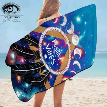 

Positive Vibes Moon by Pixie Cold Art Bath Towel Micrefiber Galaxy Beach Towel Dreamcatcher Eclipse toalla Geometric Blanket