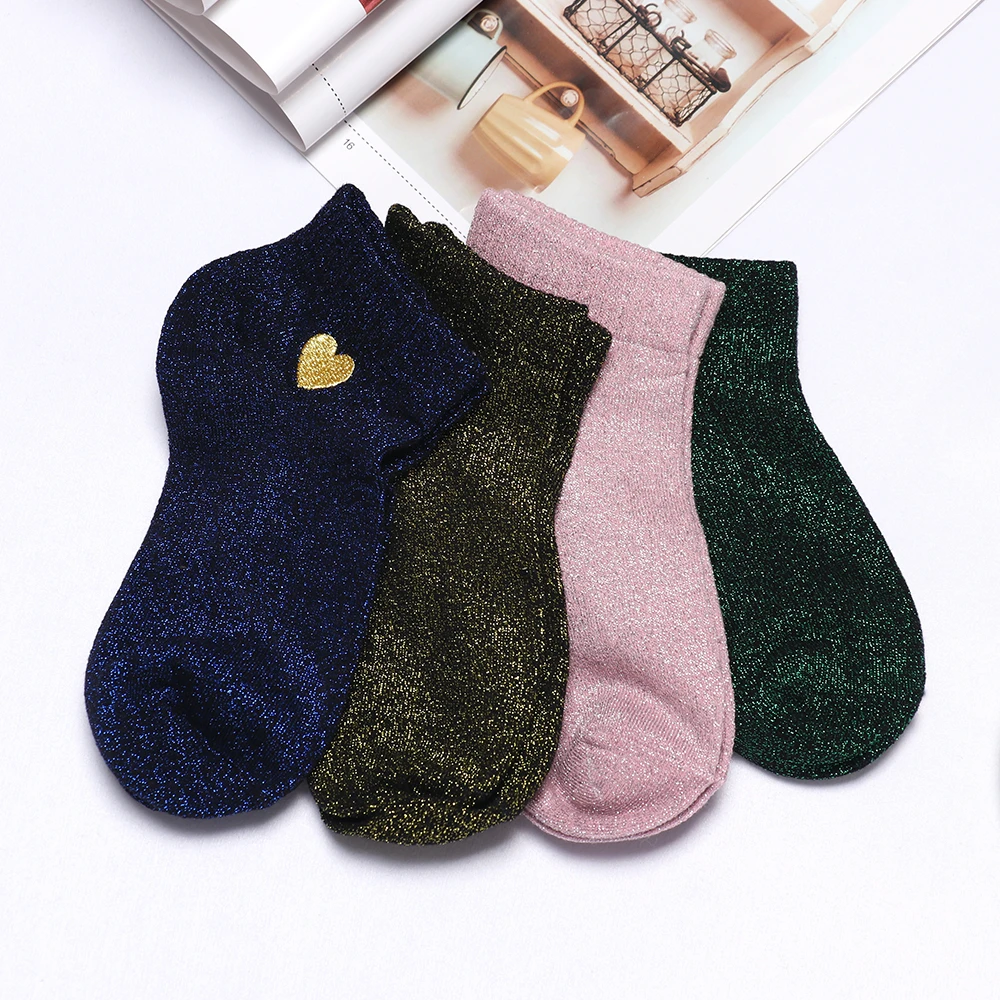 Chaussettes brodées à paillettes pour femmes, mode amusante en soie or  argent, couleur brillante, rétro | AliExpress