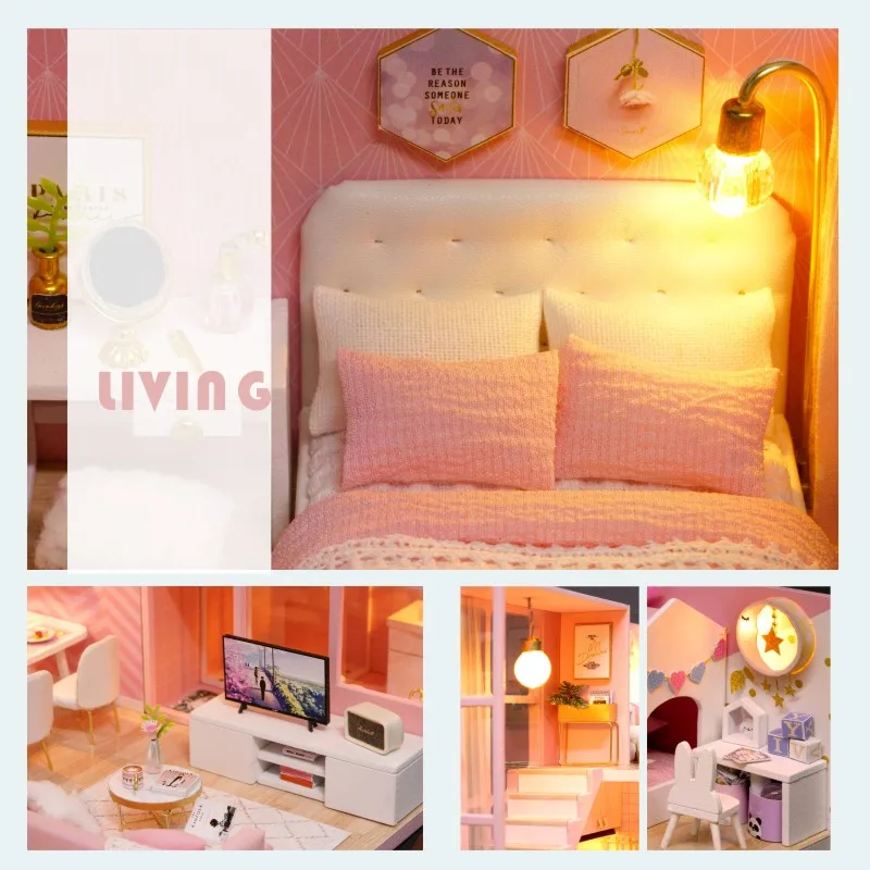 CUTEBEE DIY Doll House Wooden doll Houses Miniature dollhouse Furniture Kit with Music Led Toys for Children Birthday Gift L026