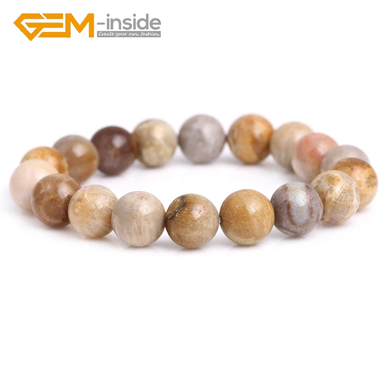 

GEM-inside Natural Trendy 4mm 6mm 8mm 10mm Yellow Indonesia Fossils Jaspers Round Beaded Women Bracelet 7" Free Shipping!