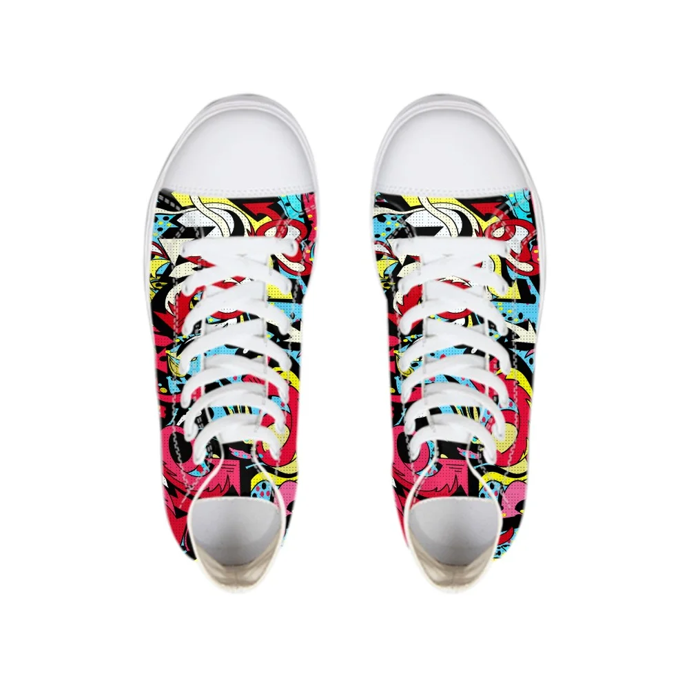 

Modis Rap Letter Graffiti Women Sneakers Breathble Vulcanized Shoes Canvas High-top Autumn Warm Flat Lace-up Chaussures Femme