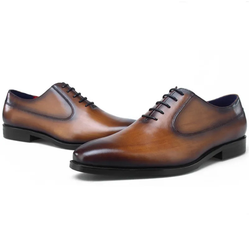 

CLORISRUO Top Quality Black / Brown / Blue / Tan Wedding Dress Shoes Mens Oxfords Genuine Leather Business Shoes Male Social Sho