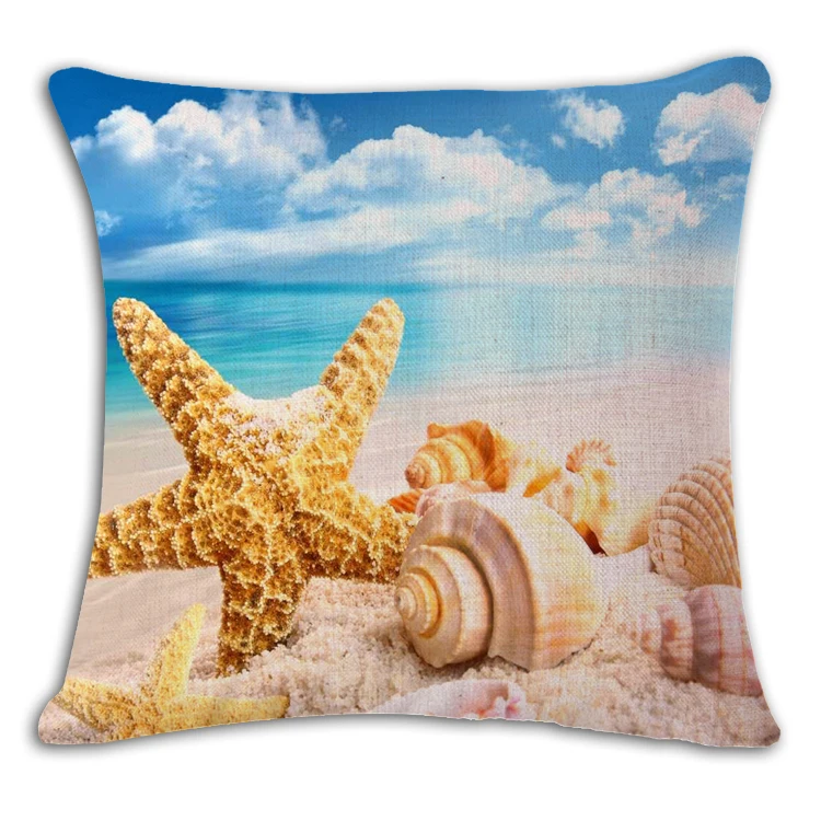 Sea Beach Cushion Cover Woven Linen Family Affection Sofa Car Seat Family Home Decorative Throw Pillow Case Housse De Coussin