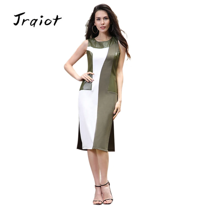 JRQIOT 2017 Women Work Casual Elegant Dress Office O Neck Sleeveless