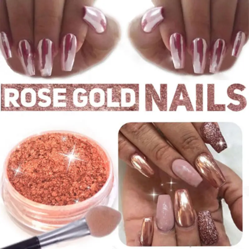 2g Rose Gold Mirror Chrome Effect Nail Glitter Powder Dust Shining Glitters DIY Nail Art Decoration