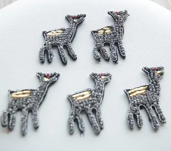 

5pieces sewn on applique, heavy bead applique patch, rhinestone bead applique patch, hand sewn on patch with deer fawn